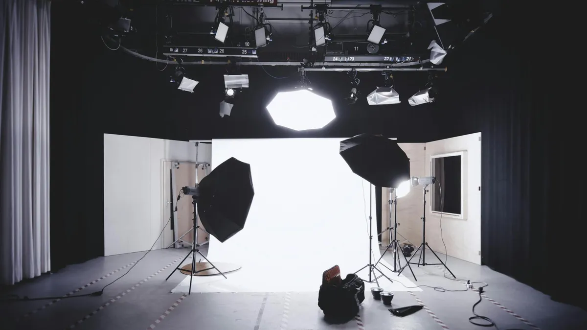 product photography setup with white background and softbox lighting