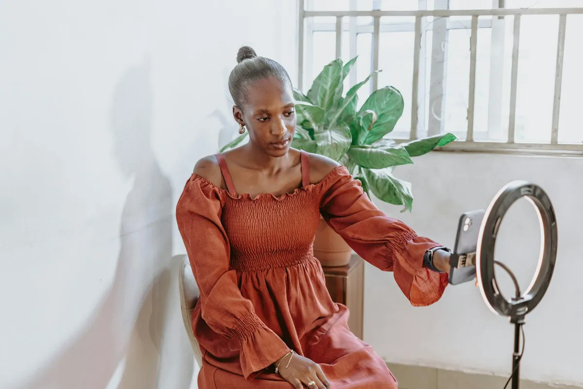 phone on tripod with ring light for product photography